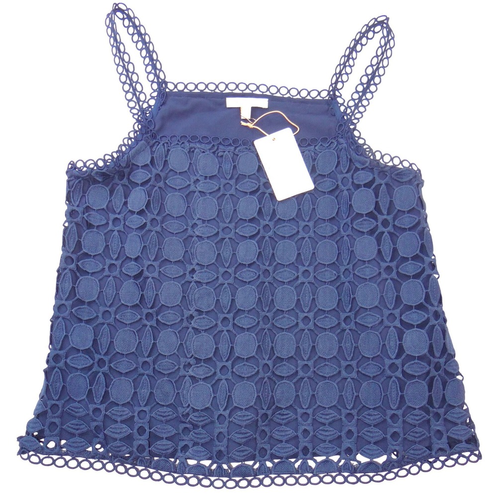 NWT-Skies Are Blue Navy Blue Geometric‎ Eyelet Lace Tank Top Camisole Small
